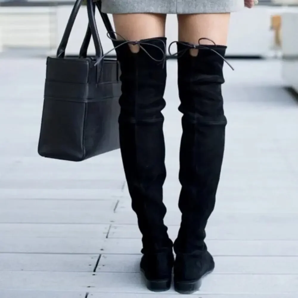 Stuart Weitzman Lowland Black Suede Over The Knee Boots Size 7M Chic Elegant